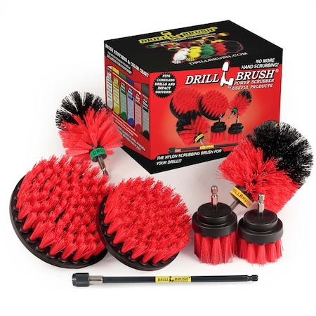 Drill Brush Power Scrubber By Useful Products 7 in W 5 in L Brush, Red R-542OMS-2L-7X-QC-DB